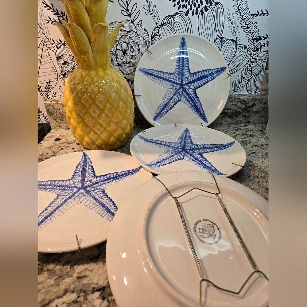 Certified International Starfish Dinner Plate Set - Blue and White